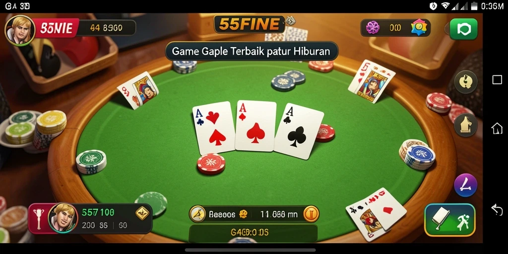 Screenshot 55FIVE menampilkan permainan Gaple yang seru dan interaktif.