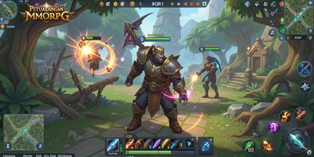 Tampilan screenshot 8QR menampilkan aksi seru dalam pertempuran MMORPG.