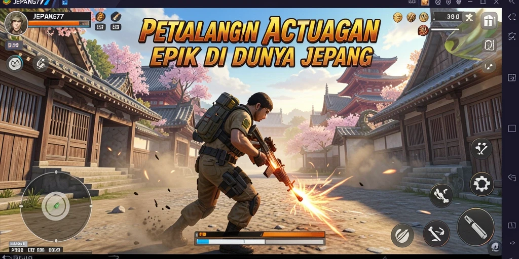 Screenshot utama menunjukkan pertempuran seru di JEPANG77.