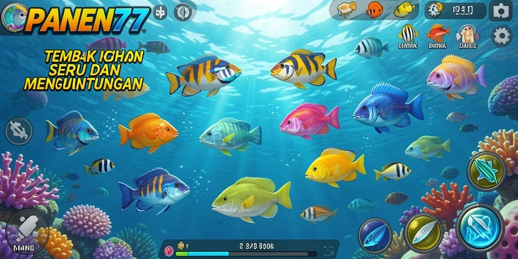 Menampilkan gameplay seru dalam PANEN77 saat menangkap ikan.