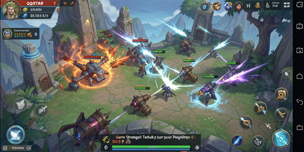 Screenshot utama QQSTAR menampilkan momen strategis penuh aksi dalam gameplay.